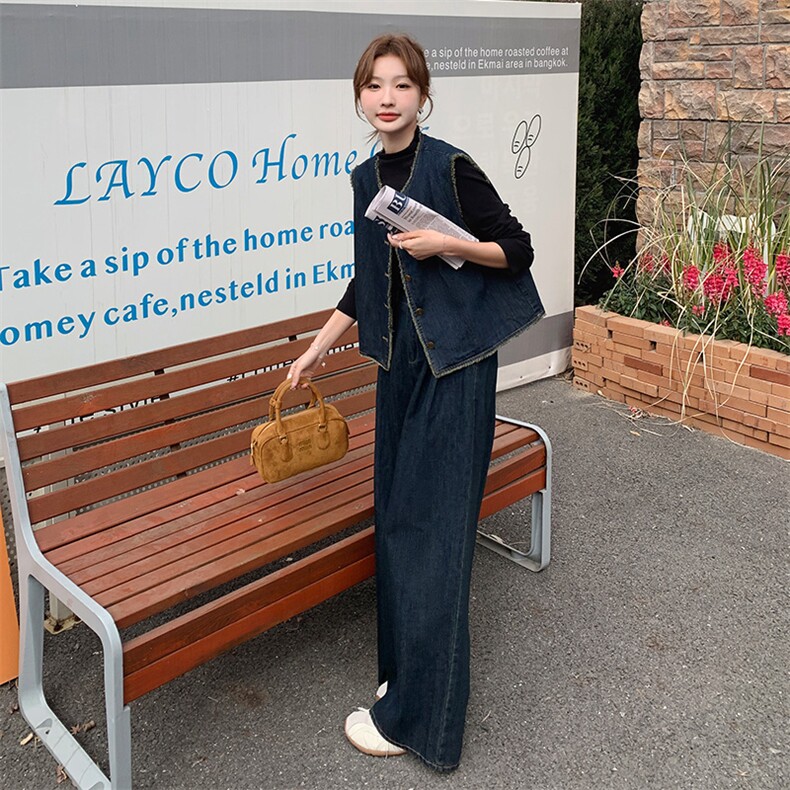 高级松弛感穿搭牛仔马甲套装女春季2025新款又a又飒阔腿裤两件套,女装套装/套裙,2C169