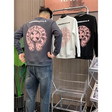 潮牌欧美洋气时尚高级复古白色长袖t恤男士梵文马蹄印花卫衣，男装T恤，星座506A