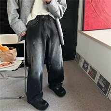 美式街头潮牌痞帅直筒高街牛仔裤男设计感百搭休闲裤A8022-P50，男装牛仔裤，星座208-5