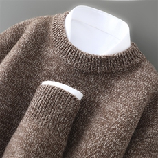 2025年秋季宽松型长袖青春流行套头圆领厚款时尚百搭通勤简约，男装羊毛衫，贝恒羊绒