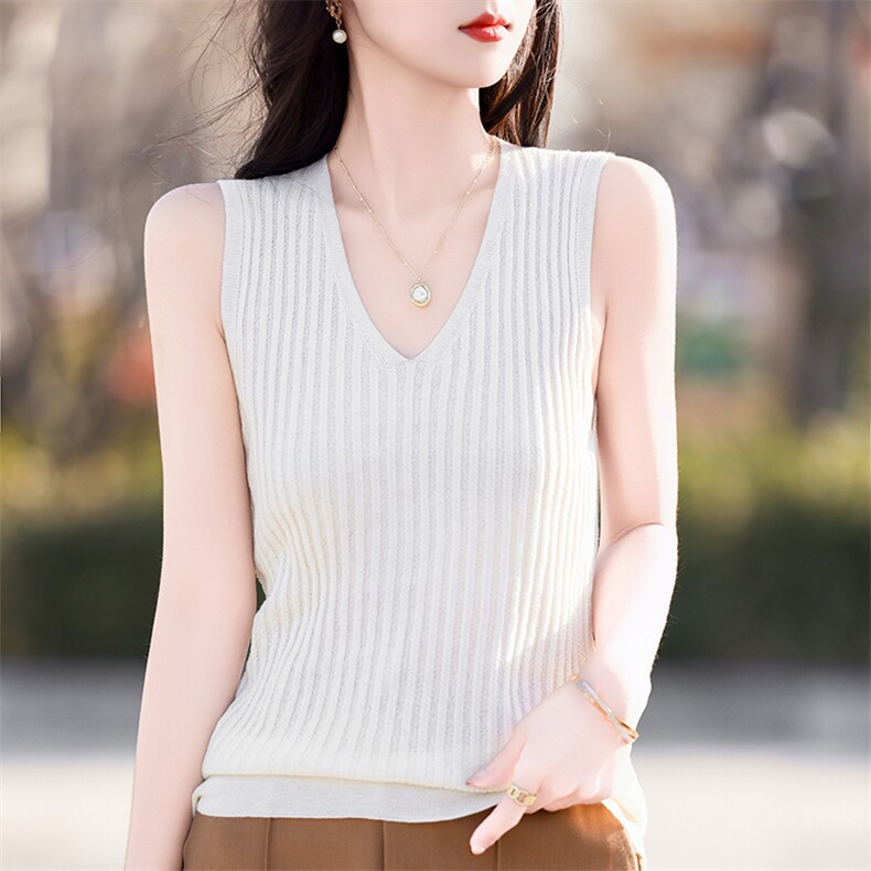 v领针织吊带背心女夏配西装内搭打底上衣，女装背心吊带，鹿一羊绒
