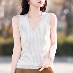 v领针织吊带背心女夏配西装内搭打底上衣,女装背心吊带,鹿一羊绒