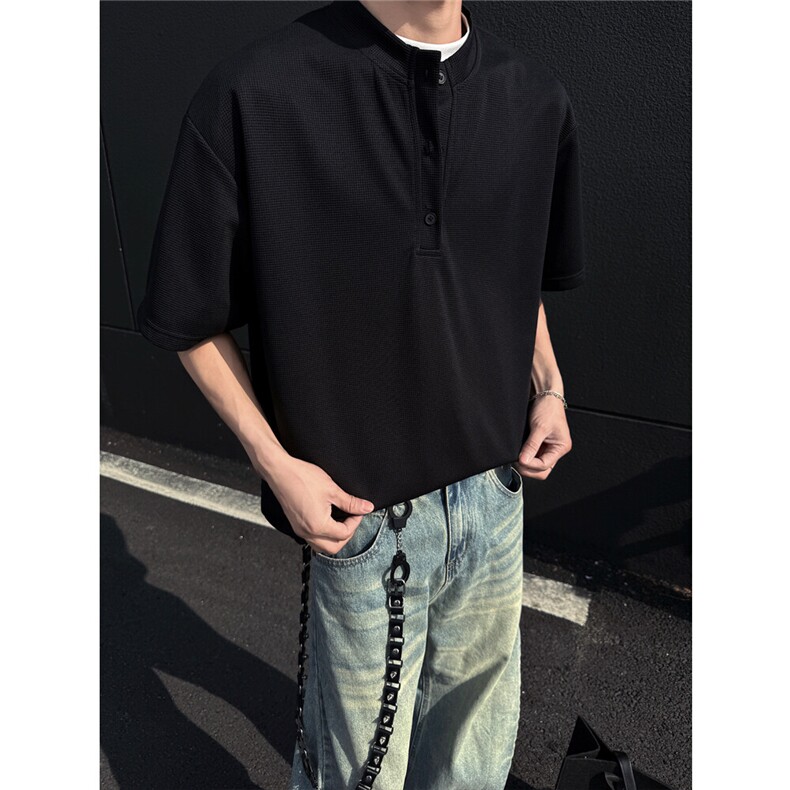 M-5XL250克玉米粒亨利领短袖夏季垂感冰丝T恤男潮流上衣特P18,男装T恤,电商C306-1