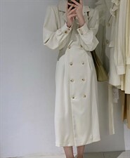 韩系双排扣长裙，其它，驿谷