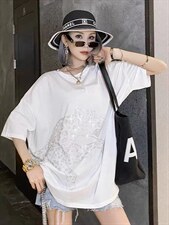 夏季新款重工烫钻潮牌潮流T恤，女装T恤，無限度