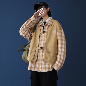 秋冬中性夹克 格子工装假两件拼接外套 mj403-p118图片