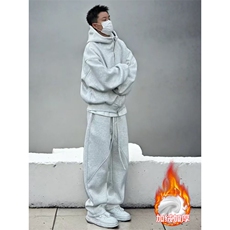 秋冬加绒加厚套装男潮流连帽卫衣卫裤休闲运动两件套TZ0827-P90，男装休闲裤，星座308B-2