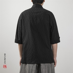 风男装立领斜襟男士唐装短袖衬衫T02P70图片