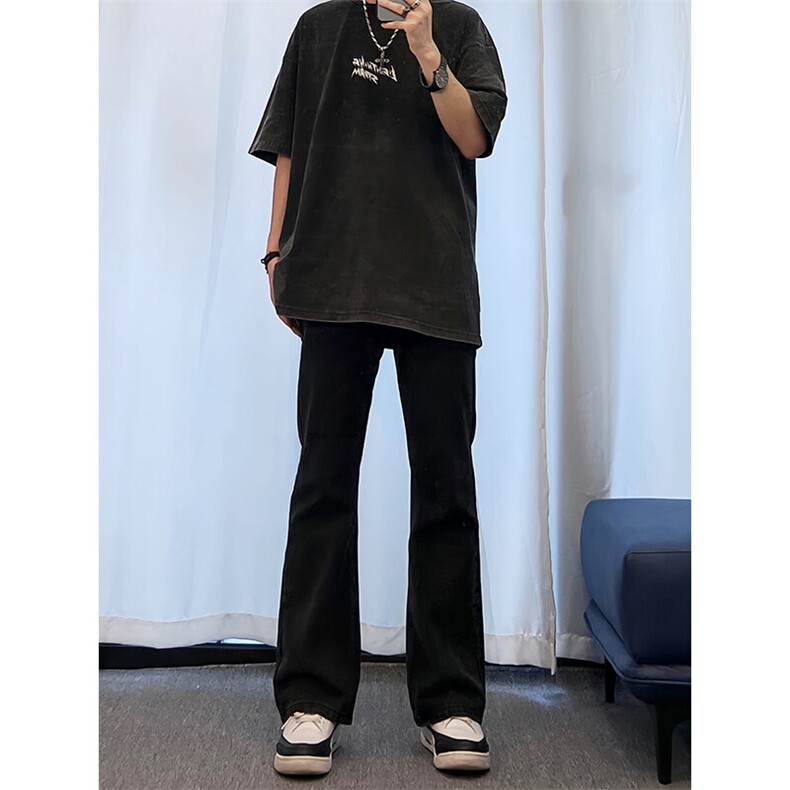 高点击！！！纯黑色微喇叭牛仔裤修身弹力KZ06-P55,男装牛仔裤,星座310A-4