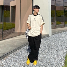 24夏季拼接短袖男女运动美式高街纯棉休闲上衣T恤-T2901特P35现货，男装T恤，星座218-5