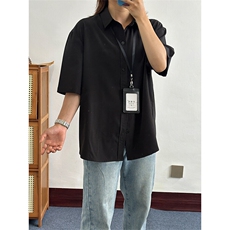 薄款冰丝短袖衬衫男简约纯色垂感休闲痞帅衬衣CS288-P20，男装T恤，星座301C-5