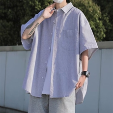 夏季细条纹衬衫男短袖韩版潮流帅气2026新款ins宽松外套CY196-P30，男装T恤，星座412