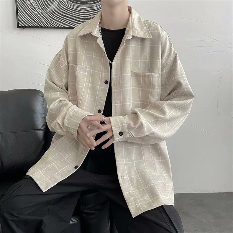 美式复古衬衫春季内搭叠穿外套小众高级感情侣上衣C8010p40,男装衬衫,星座1013