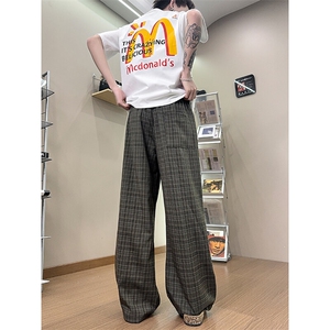 XK468-P35灰色格子裤男夏季薄款慵懒松弛感美式休闲阔腿直筒裤图片