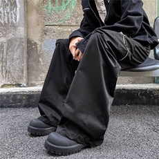 黑色工装西裤男拉链口袋纯色宽松阔腿微喇拖地裤1001-1-X113-P55，男装休闲裤，星座1001-1