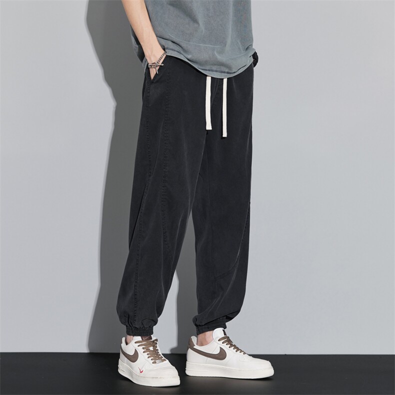 黑色侧麦标运动裤男春夏2025新款松紧抽绳垂感束脚长裤DY562-P65，女装休闲裤，电商A178-1