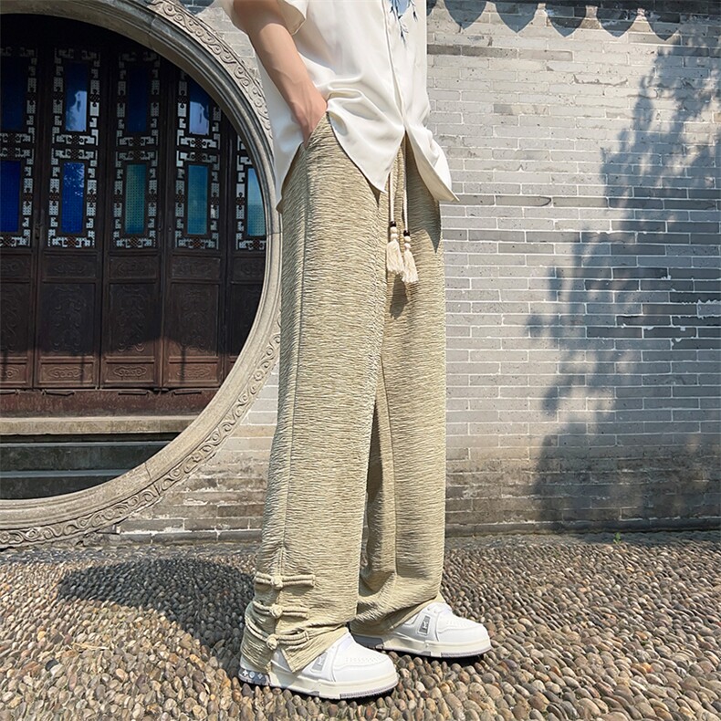 A316-1-K1240特P38控68无差价新款2024风盘扣肌理冰丝直筒裤,男装休闲裤,星座906（原电商a316-1）