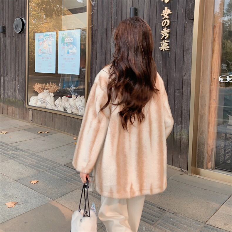 杏色浅咖色皮毛一体外套女冬季仿貂绒麂皮绒2C353--717#P235K358,女装短外套,2C353