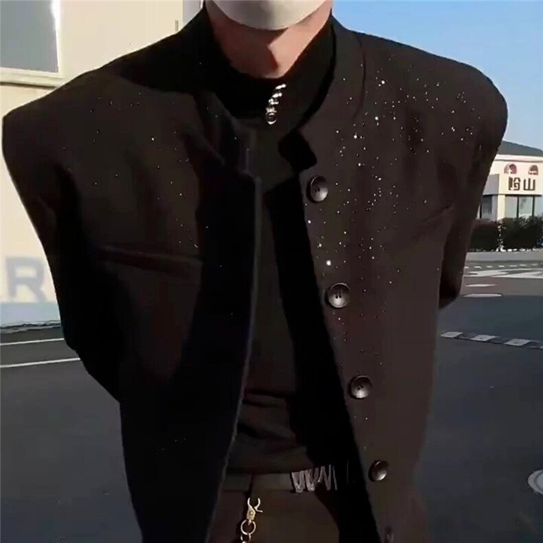 风春男立领西服满天星单排扣中山装外套加大码S-5XL JK0260 P60图片