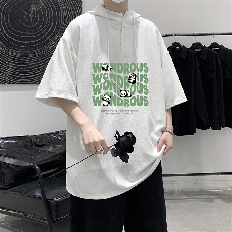 LD54376-P45NASA连帽短袖t恤男大码胖子带帽五分袖中袖,男装T恤,电商A040