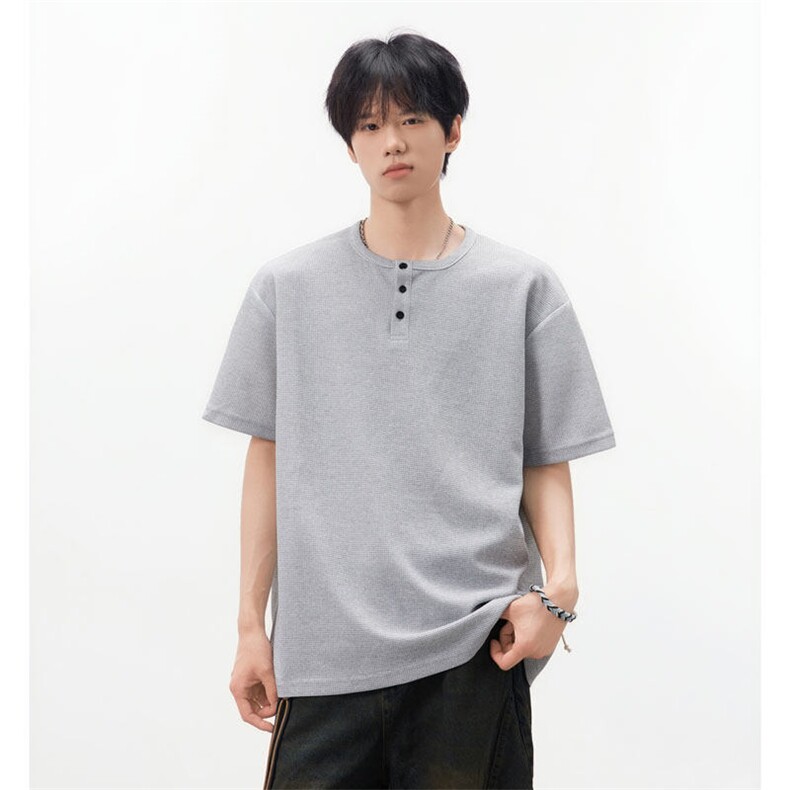 亨利领2025夏季短袖T恤亨利领华夫格美式休闲上衣YY1801-TP15,男装T恤,电商C216