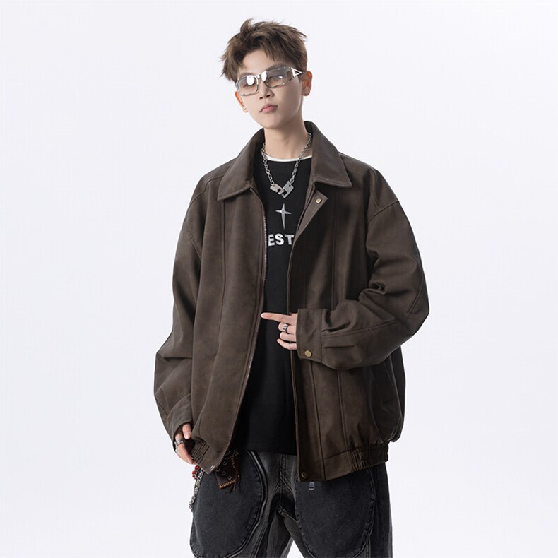 直播 新款情侣皮夹克做旧复古外套 JK307 P80图片