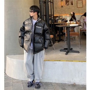 1港风鳄鱼纹手塞棉大码M-5XL夹克PU皮棉服外套男8507P120控158图片