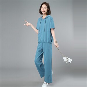 运动服休闲套装新款中年妈妈减龄棉短袖卫衣两件套，图片