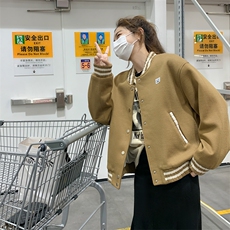 23年新品棒球服撞色休闲校园风夹克外套，女装短外套，菡迪欧娜