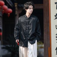 风潮（乙巳蛇）蟒纹浮雕提花立领铜扣盘扣立体剪裁唐装衬衫，男装衬衫，星座305A（原312A-1）