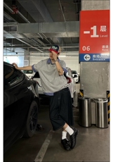得物抖音高品质二开夏季美式潮牌高街假两件格子衬衣翻领短袖T恤，男装T恤，电商A486