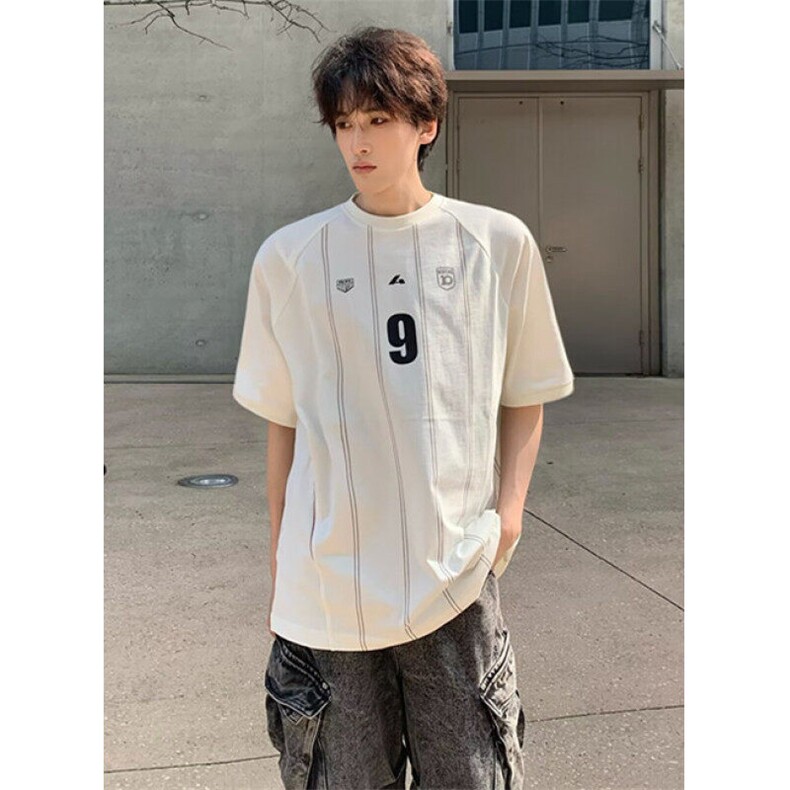 复古徽章数字印花短袖男T恤宽松ins情侣中性风运动球衣T61,男装T恤,星座1116A（原606A-3）
