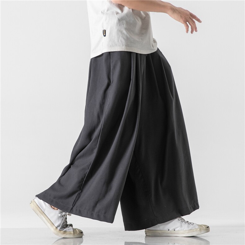 日系大码风棉麻亚麻直筒阔腿裙裤中性情侣汉服休闲K145/P75,男装民族服装,电商A221A