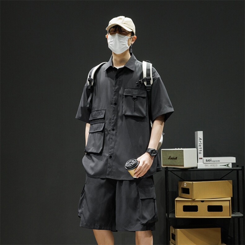 短袖衬衫男新款夏季薄款透气搭配一套短裤宽松翻领衬衣TZ077-P88,男装牛仔裤,星座308B-2