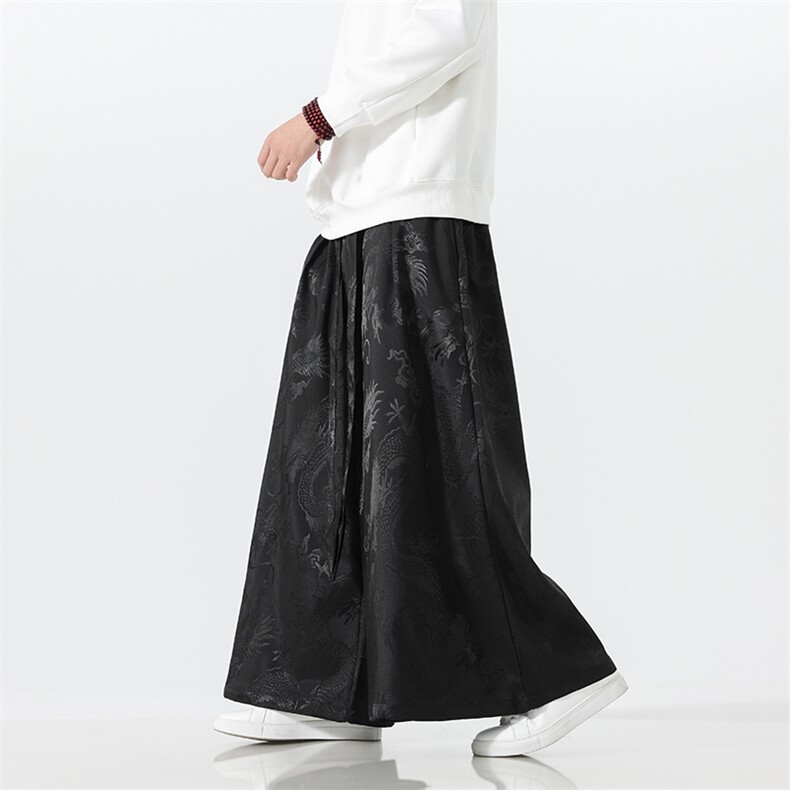 2026春夏新款新中式马面裤汉服龙纹阔腿裤K375加厚P65-常规P55,男装民族服装,电商A057B