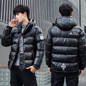 新款主推2021冬季连帽棉衣男修身大码亮面棉服加厚保暖外套P90图片