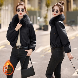 BAO款主推加绒短款皮衣外套女款2024冬季新款真毛领皮棉服夹克图片