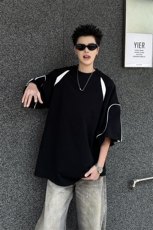 8XL-M美式小众高级感拼接短袖T恤男夏简约百搭宽松纯棉上衣DX336，男装T恤，电商D206-1