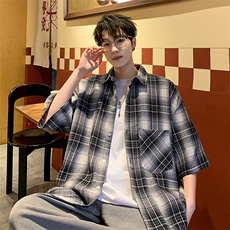 短袖衬衫男夏季新款磨毛格子衬衣DX716-特批26无差价，男装衬衫，星座214-3