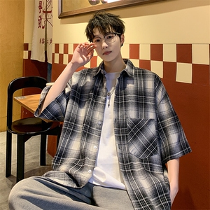 短袖衬衫男夏季新款磨毛格子衬衣DX716-特批26无差价图片