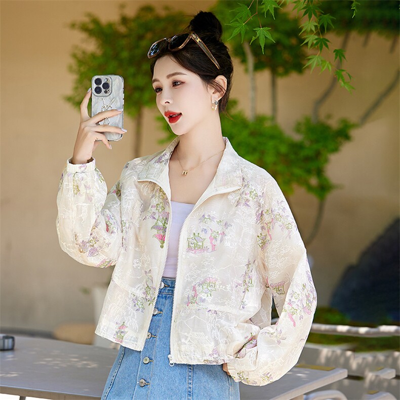 现货轻薄刺绣防晒衣女夏薄款宽松新款小个子时尚新中式外套防晒衣,女装防晒衣,丽美静依