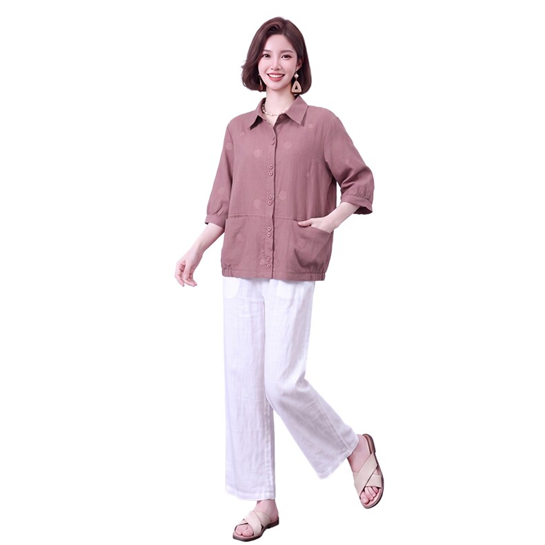 女衬衫秋季简约翻领透气宽松上衣,女装衬衫,曼沙奕珂