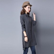 时尚潮流衬衫条纹排多扣2021年春季中长款直筒口袋，女装衬衫，独衣靓