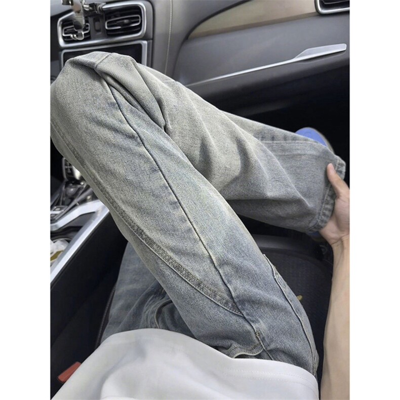黄泥牛仔裤男款美式高街vibe裤子春夏潮牌工装复古微喇修身直筒裤,男装牛仔裤,四季星座505
