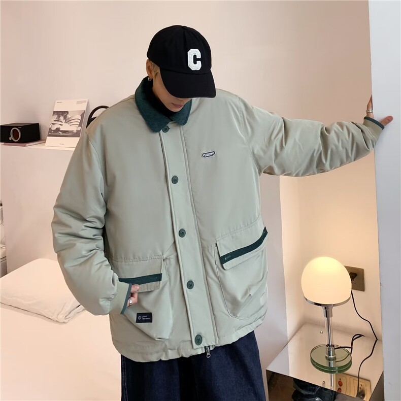 冬季潮牌撞色翻领工装棉服外套男潮宽松休闲M8004-P85,男装棉衣,星座1109-3