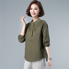 2022春季新款休闲棉麻绣花套头衬衣，女装衬衫，木子恋