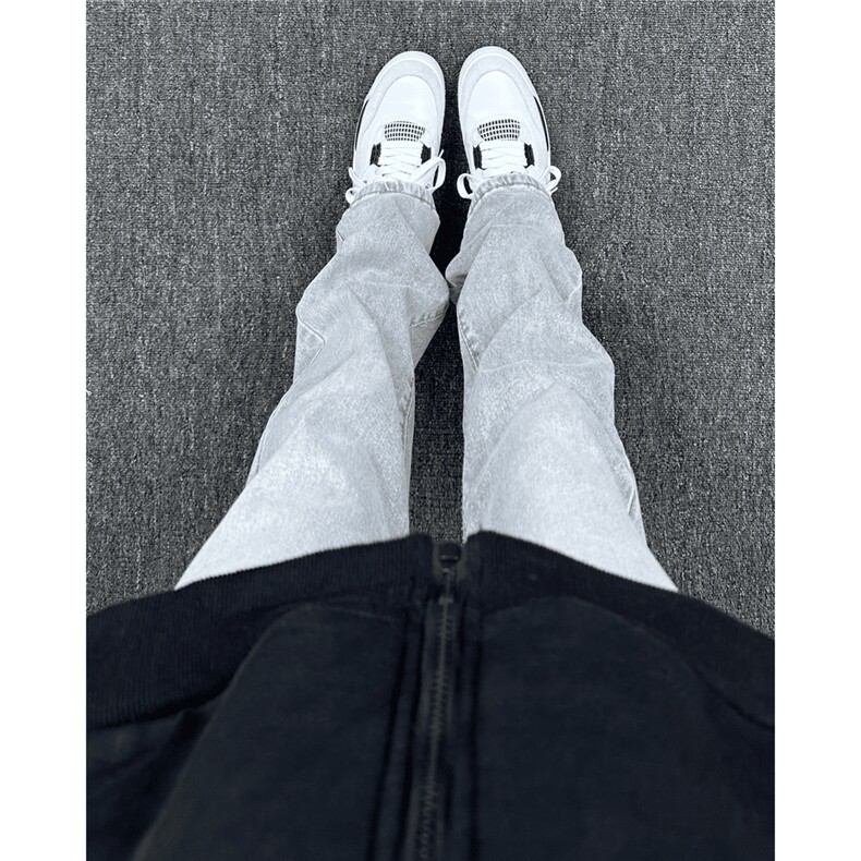 N828-P33烟灰色美式复古牛仔裤男女裤子美式高街长裤直筒裤潮，男装牛仔裤，星座215-1