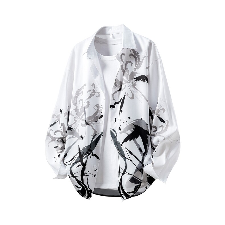 日系情侣大码M-5XL风潮流短袖七分袖衬衫长袖衬衣7854P45控68，男装衬衫，星座227-7