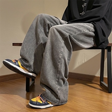港风潮男春秋季新款个性宽松牛仔裤ins潮高街潮流长裤N0876-P43，男装牛仔裤，星座308B-1