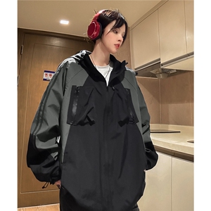 中性风 冲锋衣骑行服连帽撞色拼接夹克户外机能风外套D327 P108图片